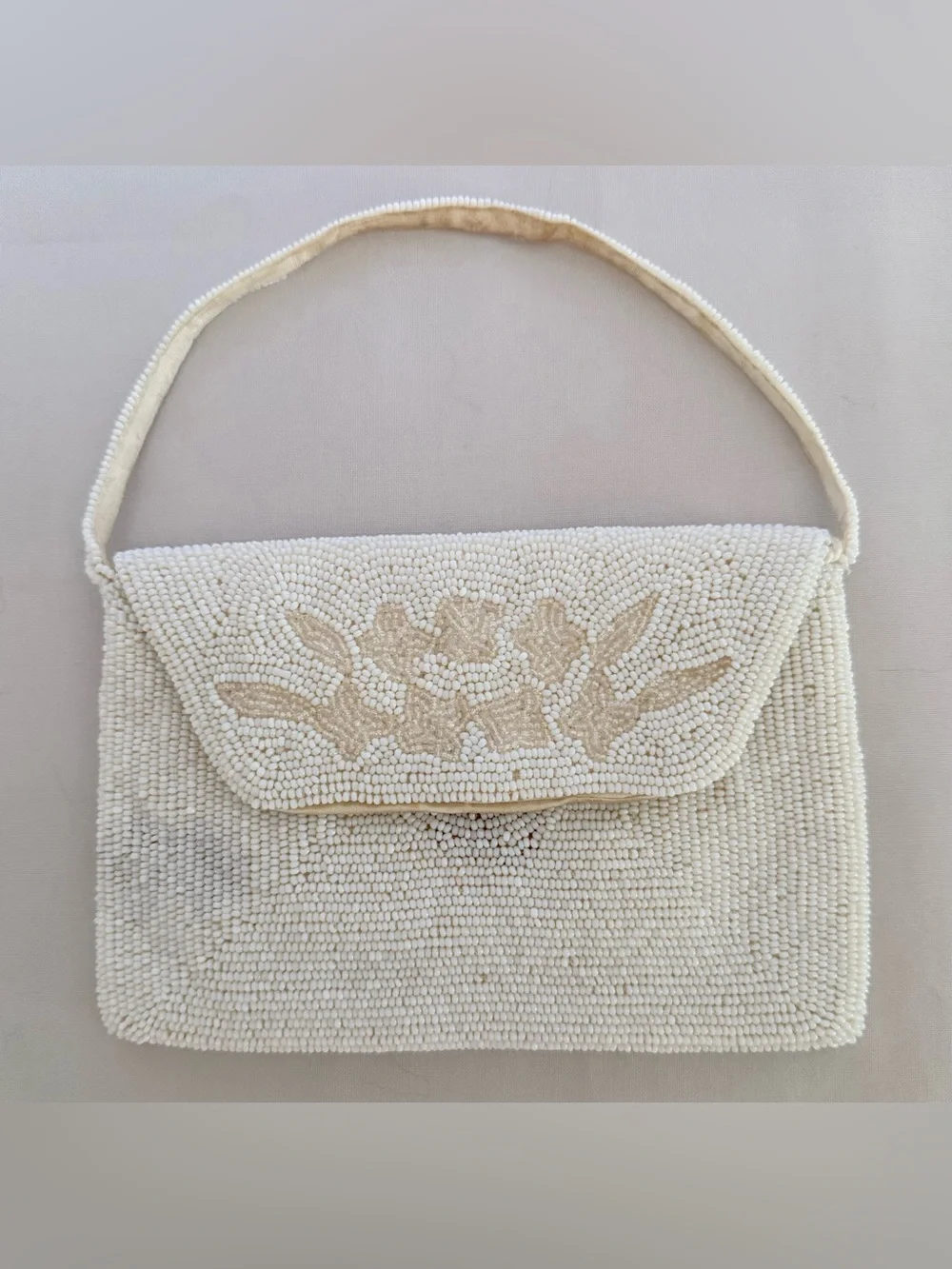 Vintage 1950s White Beaded Evening Bag Floral Convertible Purse